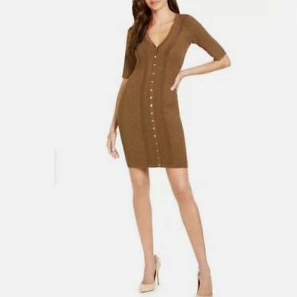 GUESS Seneca Snap Front Ribbed sweater Dress Olive Green size XS - Picture 2 of 13